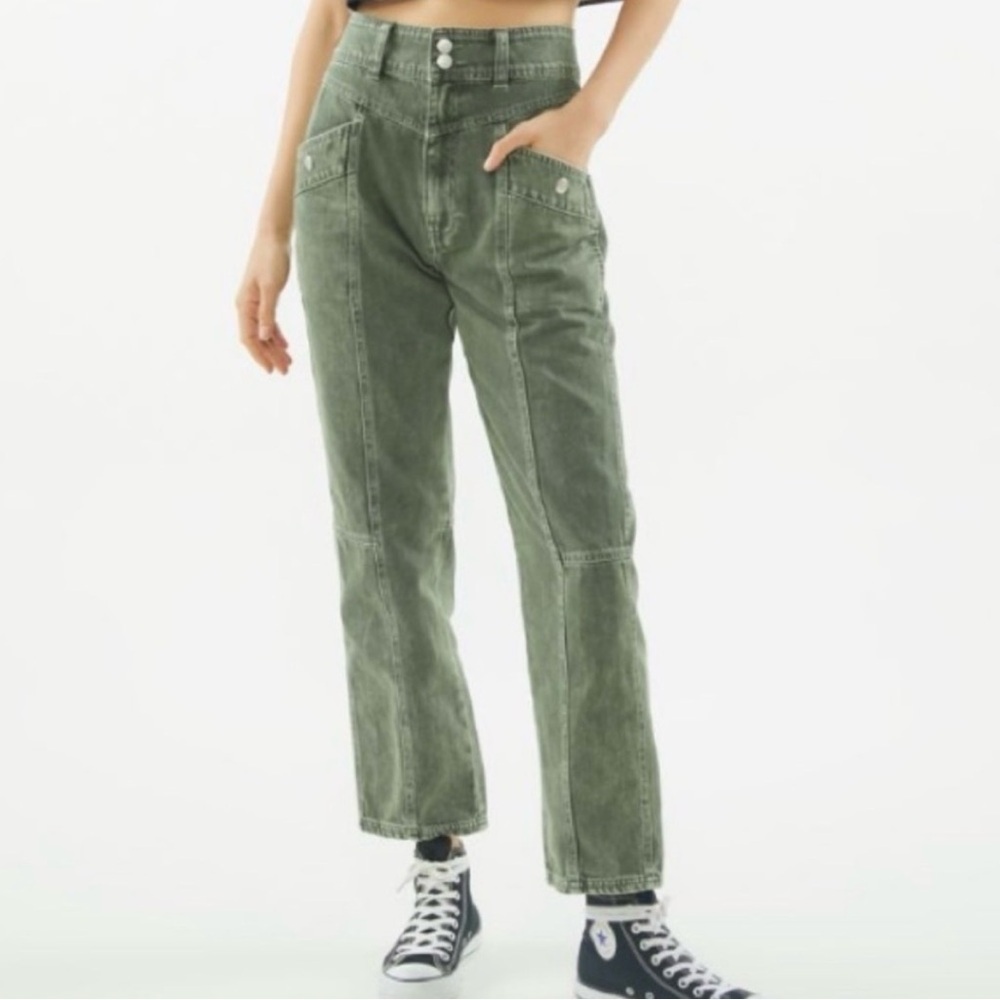 Urban Outfitters BDG Sofia Yoke High-Waisted Jeans Green Acid Wash Size 25 Y2K